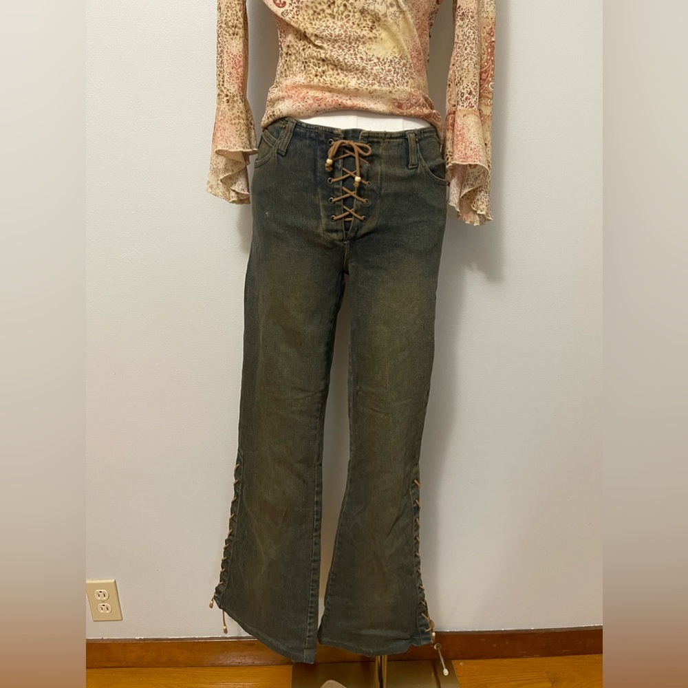 Grail vintage Y2K bohemian BRATZ lace up flared jean pants